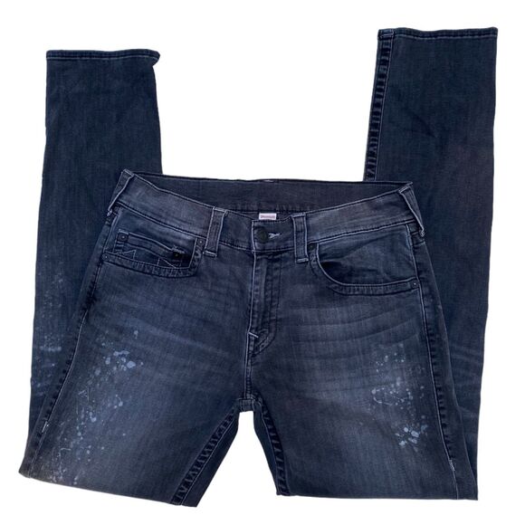 True Religion Men’s Size 34 Black Grey Distressed Stretch Skinny Jeans Excellent - Picture 4 of 7